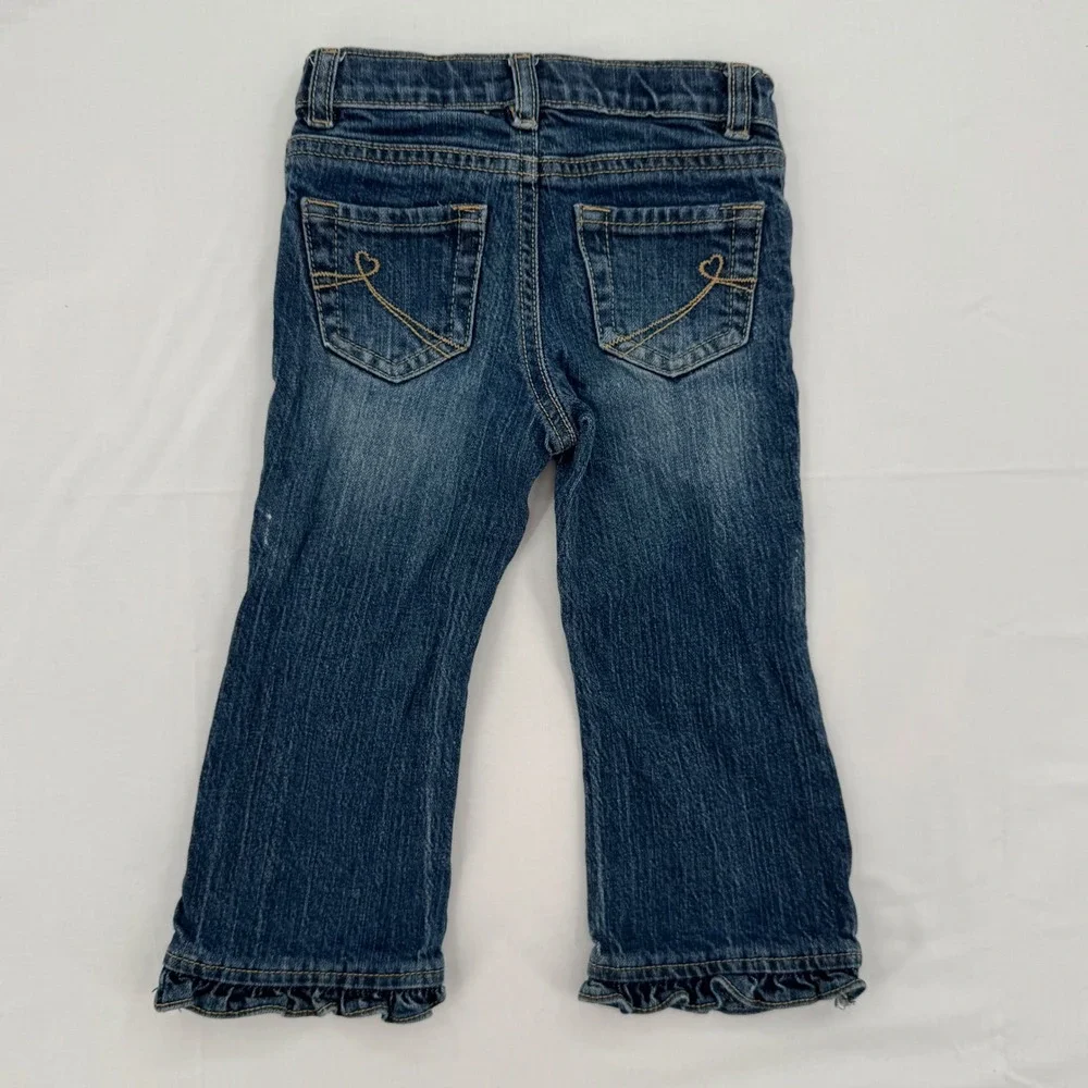 The Childrens Place Girls 3T Ruffle Flare Stretch Jeans Adjustable Medium Wash